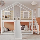 Becag Kinderbett Etagenbett 90x200, Hausbett Hochbett mit Treppe und Rutsche,...