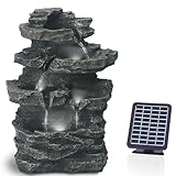 Gartenbrunnen Solar für Outdoor mit Beleuchtung LED – Echter Wasserfall...