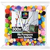 OfficeTree 500 Bunte Pompons zum Basteln Mix - Filzkugeln Bunt verschiedene...