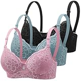 Klassische Spitzen BHS Damen mit Bügel 3er Pack Push Up BH mit Verstellbarem...