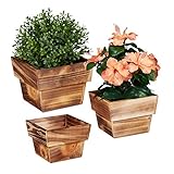 Relaxdays Blumentopf im 3er Set, geflammtes Holz, für außen & innen,...