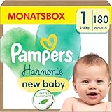 Pampers Harmonie Baby Windeln Größe 1, 180 Windeln, 2kg-5kg, sanfter...