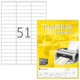 TopStick 8779 Universal Etiketten, 100 Blatt, 70 x 16,9 mm, 51 pro A4 Bogen,...