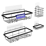 Rome® 4 x Duschablage ohne Bohren Edelstahl (selbstklebend) schwarz - Duschkorb...
