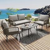 FARRINGTON Garten-Lounge-Set 4-teilig, Outdoor-Sitzgruppe mit 2-Sitzer-Sofa, 2...