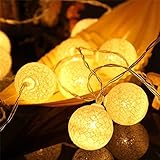 Ciskotu LED Lichterkette Baumwollkugeln mit Stecker, 3,8m 20er Cotton Ball...