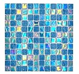 Glasmosaik Mosaikfliese small flip flop irisierend türkis blau mehrfarbig Wand...