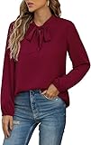 Yommay Damen Bluse Elegant Langarm Tunika T-Shirt Krawatte Hals Flowy Chiffon...