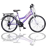 Talson 24 Zoll Kinderfahrrad 21-Gang Shimano Drehgriffschaltung Lila-Weiss mit...