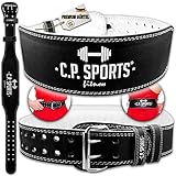 C.P.Sports Trainingsgürtel Gewichtheber Leder, Schwarz/Innenfläche Weiß, L,...