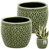 KOTARBAU® 2er Set Pflanzentopf Grün ⌀ 12 cm Höhe: 10 cm Glasierte Keramik...