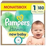 Pampers Harmonie Windeln Größe 1, 180 Windeln, 2kg-5kg, sanfter Hautschutz mit...