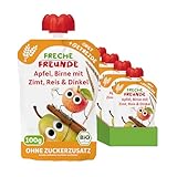 FRECHE FREUNDE Bio Quetschie Apfel, Birne mit Zimt, Reis & Dinkel, Fruchtmus mit...