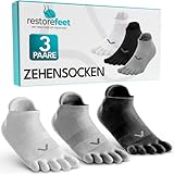 RestoreFeet Zehensocken Herren Five Finger – 3 Paar Socken mit Zehentrenner...