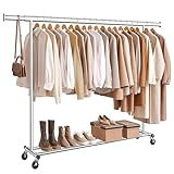 SONGMICS Kleiderständer auf Rollen, Schwerlast-Garderobenständer, ausziehbare...