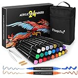 Magicfly 24 Farben Acrylmalstifte, beidseitig umkehrbare Spitze Acryl Marker Set...