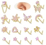Milacolato 14Stück 20G Nasenpiercing Stecker für Damen Anhänger 14K Gold...
