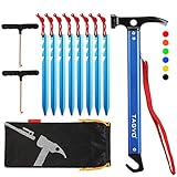 TAGVO Multifunktions Camping Hammer mit 8 PCS Zelt Heringe und 2 PCS...