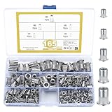 165 Stk Nietmuttern Set, M3 M4 M5 M6 M8 Gewindenieten, Blindnietmuttern,...