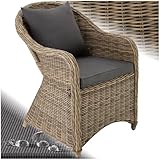 tectake® Rattan Stuhl, Garten Sessel, Outdoor Korbsessel mit Rücken- und...