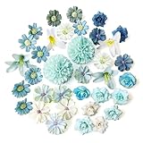 ROLLWAY 34 Stück Kunstblumen zum Basteln Blau Klein Blumenköpfe 4~7cm, Mini...