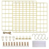 LOYONAL Deko Wandgitter Gold - Metall Fotogitter - Pinnwand Gitter Fotowand Metallgitter - Gitterwand Foto Gitter - 2er Pack Grid Wall