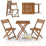 Juskys Balkonmöbel Set Bala - Sitzgruppe 3 teilig aus Holz für 2 Personen,...