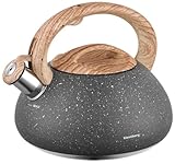 Klausberg Marmor Edelstahl Flötenkessel Teekessel Wasserkessel 2.7 Liter (Grau)