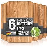 6er-Set Frühstücksbrettchen aus Bambus Holz - 22x14x0,8cm Holzbrettchen Set...