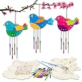 WEDNOK 6tlg 3D Vogel Windspiel Bastelset Kinder Basteln Holz Frühling...