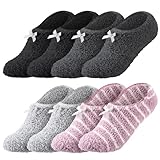 Utensilsto 4 Paar Flauschige Hausschuhsocken für Damen Herren, für den Winter,...
