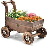 FANTASK Holz Blumenwagen mit Rädern und Griff, Pflanzwagen mit Abflussloch,...