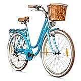 Bergsteiger Marseille 28 Zoll Damenfahrrad, ab 150 cm, Korb aus Rattan,...