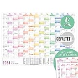 Häfft Wandkalender 2024 A2 (59 x 42 cm) gefalzt [Rainbow] für 14 Monate Dez...