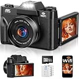 4K Digitalkamera mit WLAN & 180° Flip 3.0' Bildschirm, Autofokus Vlogging...