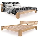 SANZARO Holzbett 180 x 200 cm - Massivholz Bett Kiefer Doppelbett Balkenbett...