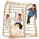 Holz Klettergerüst Indoor – Montessori Indoor, Spielplatz mit Rutsche,...