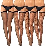 4 Paar Halterlose Strümpfe für Damen,Fishnet Stockings Halterlose Strümpfe...