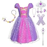 Pollen Prinzessin Kleid Mädchen, Prinzessin Kostüm Kinder Kleid 7-teiliges Set...
