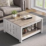 YITAHOME Couchtisch, Quadratischer Wohnzimmertisch 2-stöckiger, Couchtisch mit...