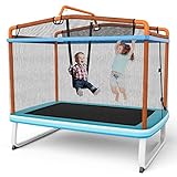 COSTWAY 3 in 1 Kindertrampolin, Gartentrampolin rechteckig mit Schaukel,...