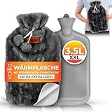 3.5L Wärmflasche mit Reißverschluss und Handtasche - Graue Wärmflasche XXL...