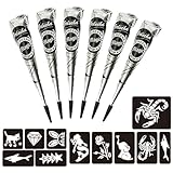 Naturic 6x Henna Tattoo Schwarz, Temporäre Tattoo + 11x Henna Tattoo Schablone,...