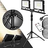 MASKO® LED Baustrahler mit Stativ Fernbedienung 100W Doppel 2x 50W Strahler...