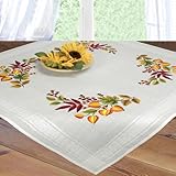 KAMACA Stickpackung Tischdecke Herbst Spannstich Set vorgedruckte Stickdecke...