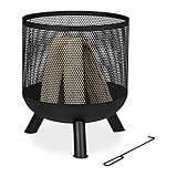 Relaxdays Feuerkorb, Mesh Design, Feuerrost, Schürhaken, Feuer im Garten,...