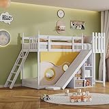 LATICO Kinderbett Etagenbett 90x200, Hausbett Hochbett mit Leiter & Rutsche, mit...