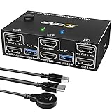 USB 3.0 HDMI KVM Switch 2 PC 2 Monitore, Simulation EDID, 4K@60Hz Extended...