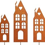 JYUECIAN Häuser Gartenstecker 3er Rost Deko für Garten, Edelrost Metall Haus...