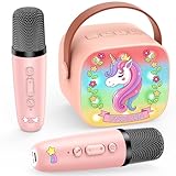Dislocati Karaoke Maschine mit 2 Bluetooth Mikrofon Kinder, Einhorn Geschenke...